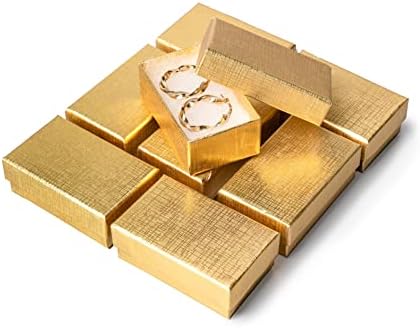 Lüks Karton Mücevher Kutuları Altın 100 Paket, 2,5 x 1,5 x 1 inç Pamuk Dolgulu Karton Mücevher Kutusu, Hediye Çantası,