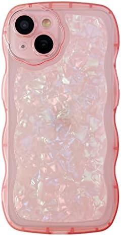Kılıflı Glitter Kabuk Desen Bling Köpüklü Kıvırcık Dalga Çerçeve Şeffaf Yumuşak iPhone Kılıfı ile Uyumlu (Pembe, iPhone