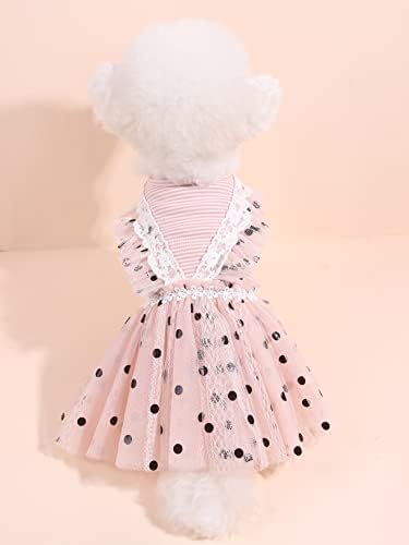 QWİNEE Polka Dot Köpek Elbise Dantel Yavru Prenses Elbise Sevimli Kedi Parti Örgü Elbiseler Küçük Orta Köpekler için