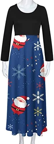 2022 Kadınlar Yüksek Bel Elbiseler Noel Baskı Patchwork uzun Kollu Elbise Rahat Gevşek Rahat Zarif askı elbise