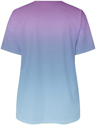 Kadın Kısa Kollu Tee Gömlek Degrade Renk Tunik Üstleri Hımbıl Casual Tees Gevşek Fit Fermuar V Boyun Tshirt Bluzlar