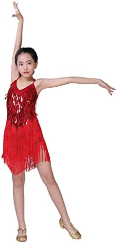 Mutlu Kiraz kız Pullu Püskül Elbise Latin dans eteği Kostüm Köpüklü Çocuklar için Bale Tango Rumba Giyim 5-14 yıl