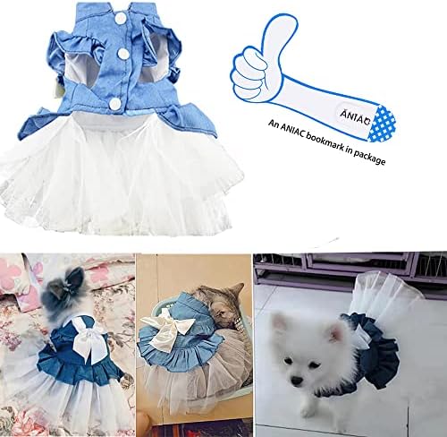 ANİAC Köpek Denim Elbise ile Sevimli Yay-Düğüm Köpek Doğum Günü Prenses Etek Pet Giyim Beyaz Dantel Tutu Kıyafet için