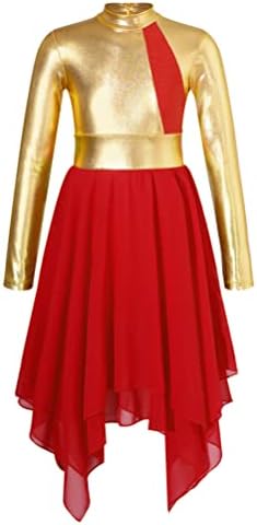 Aıslor Kızlar Metalik Övgü Dans Elbise Liturjik Kilise Tam Boy Uzun Elbise Altın Renk Blok Ibadet Giyim