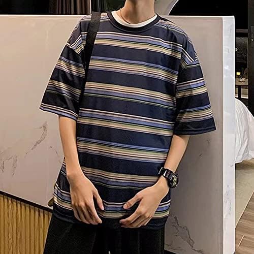 Artı Boyutu T-Shirt erkek Kısa Kollu Çizgili Batik Baskı Yuvarlak Boyun Rahat Kazak Tee Gömlek Bluzlar Tops