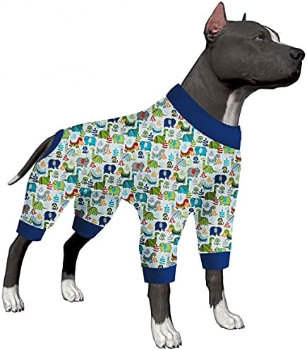 Köpekler için LovinPet Tazı Pijamaları-Büyük Köpek Pijamaları, Hafif Esnek Kumaş, Beyaz Dinozor Allover Baskı, Evcil