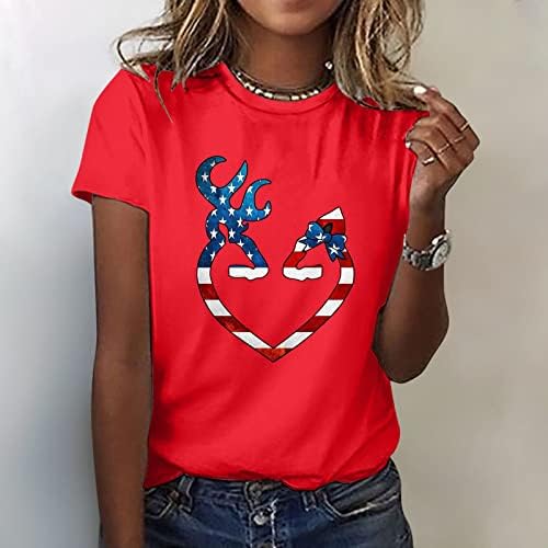 Vatansever Gömlek Kadınlar için ABD Bayrağı Yaz Kısa Kollu V Yaka Gömlek Kravat Boya Yıldız Gevşek Fit Rahat Tatil
