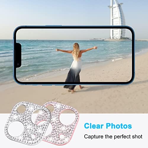 [2 Paket] Wisdompro Bling Kamera Lens Koruyucu iPhone 13 6.1 inç, iPhone 13 Mini 5.4 inç, Glitter Elmas Kristal Metal