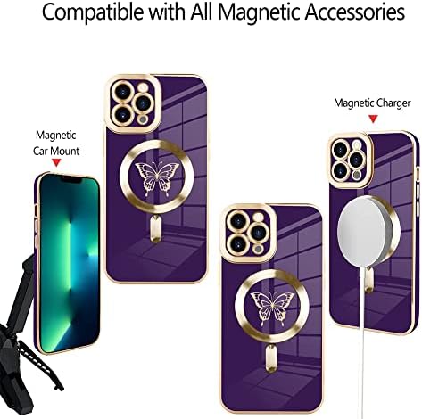 Fiyart Manyetik Kılıf iPhone 13 Pro Max MagSafe Kablosuz Şarj ile Uyumlu, sevimli Kelebek Telefon Tampon Kapak Kamera