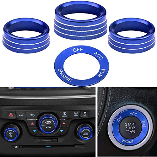 KOKOFA Alüminyum Alaşımlı Mavi - 4'lü Set Klima Anahtarı Kapağı CD Düğmesi Topuzu Halkası ile Uyumlu Dodge Challenger