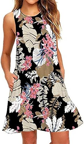 Yaz Elbiseler Plaj Elbise Kadınlar için 2023 Plaj Çiçek Tshirt Sundress Casual Cepler Boho Tankı Elbise