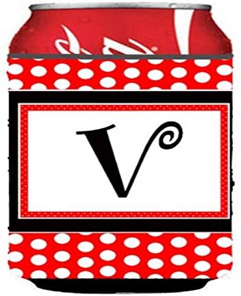 Caroline's Treasures CJ1012-VCC Letter V Initial-Kırmızı Siyah Puantiyeler Kutu veya Şişe Hugger, Kutu Soğutucu Kol
