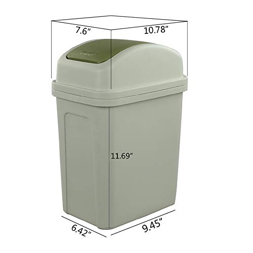 Nicesh 2.6 Galon Çöp Tenekesi, Döner Kapaklı, 10 L Plastik Döner Üst Çöp Tenekesi (Yeşil)