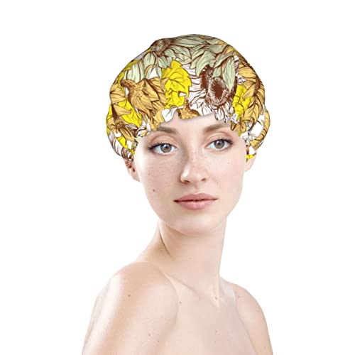 Kadınlar Kullanımlık Streç Hem Saç Şapka Demetleri Buket Ayçiçeği Çift Katmanlar Su Geçirmez Duş Başlığı banyo bonesi