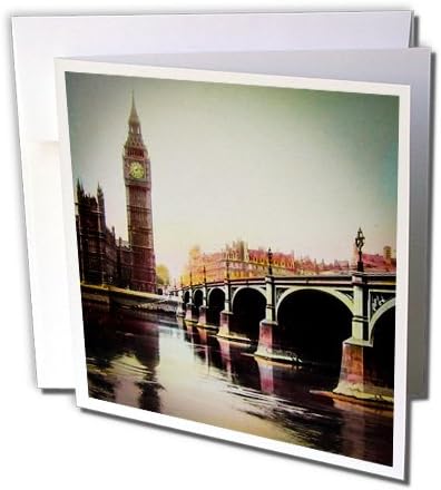 3dRose Vintage Sihirli Fener Westminster Köprüsü Big Ben Londra İngiltere 1910 - Tebrik Kartı, 6 x 6, Tek (gc_246275_5)
