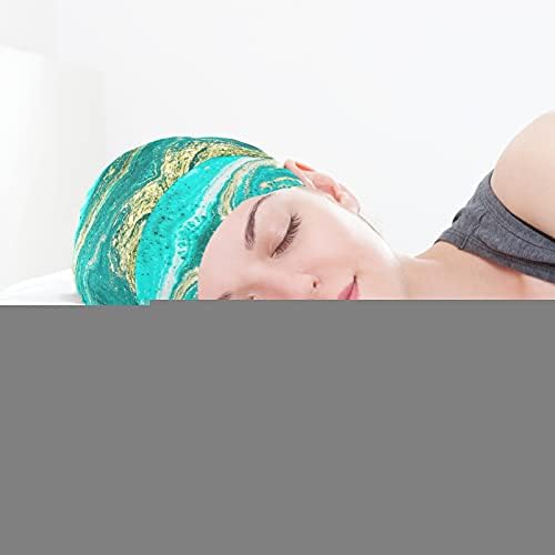 Kafatası Kap Uyku Kap Çalışma Şapka Bonnet Beanies Kadınlar için Mermer Çizgili Yeşil Altın Soyut Vintage Uyku Kap