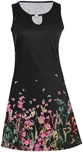 Kadınlar için yaz Elbiseler Plaj 2023 Vintage Çiçekli Kolsuz Gömlek Sundress Casual Kısa Tank Elbise
