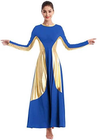 OwlFay Kadınlar Metalik Uzun Kollu Övgü Dans Elbise Tam Boy Gevşek Fit salıncak elbisesi Liturjik Tunik Etek İbadet