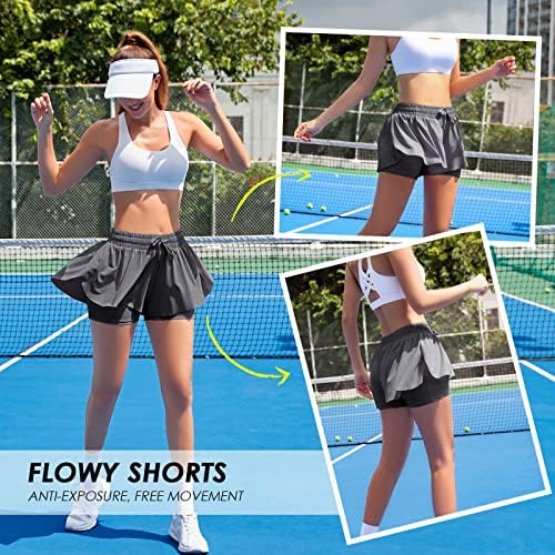 Flowy Şort Kadınlar için Cep Kelebek Şort Atletik Koşu Egzersiz Spandex Spor Yoga Tenis Etekler