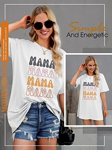 SLEİTY Bayan Anne Gömlek Büyük Boy Grafik Tees Kadınlar için Gevşek Fit Yaz Bluzlar Casual Anne Tops
