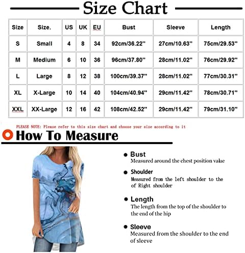 Charella Tekne Boyun Spandex Bluzlar Bayanlar için Kısa Kollu Mermer Grafik Gevşek Fit Casual Bluz T Shirt Genç Kızlar