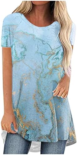 Charella Tekne Boyun Spandex Bluzlar Bayanlar için Kısa Kollu Mermer Grafik Gevşek Fit Casual Bluz T Shirt Genç Kızlar